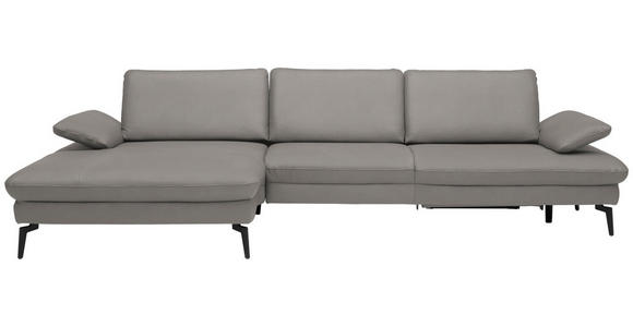 ECKSOFA in Echtleder Hellgrau  - Hellgrau/Schwarz, Design, Leder/Metall (157/325cm) - Dieter Knoll