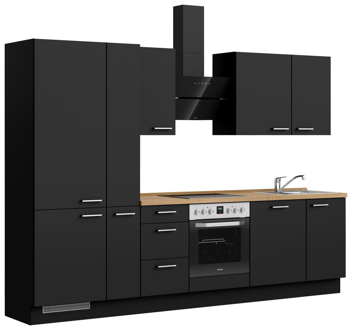 KÜCHENLEERBLOCK 300 cm   in Schwarz, Eichefarben  - Edelstahlfarben/Eichefarben, MODERN, Holzwerkstoff/Metall (300cm) - Nobilia