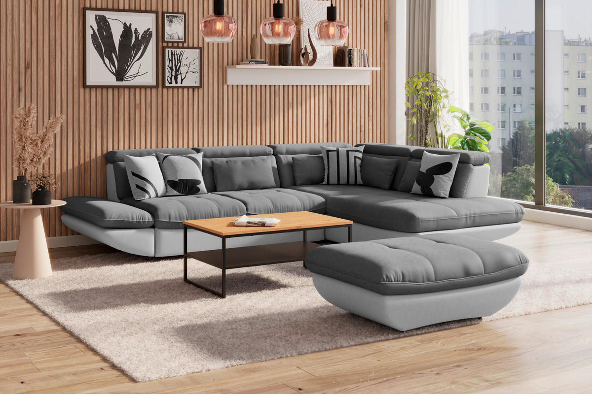 WOHNLANDSCHAFT Hellgrau, Dunkelgrau Mikrofaser  - Dunkelgrau/Hellgrau, MODERN, Kunststoff/Textil (311/233cm) - MID.YOU