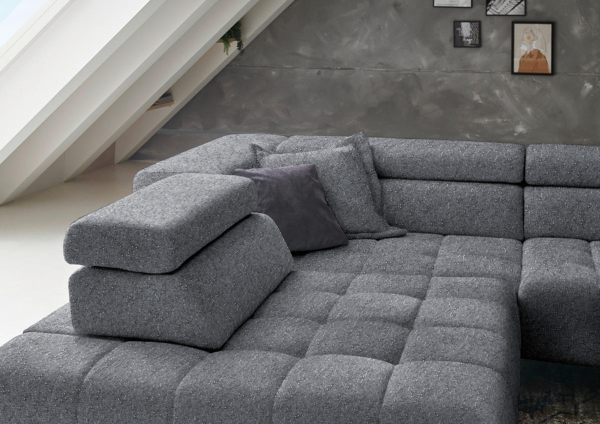 ECKSOFA in Chenille Grau  222/323 cm  - Schwarz/Grau, Design, Textil/Metall (222/323cm) - Beldomo Style