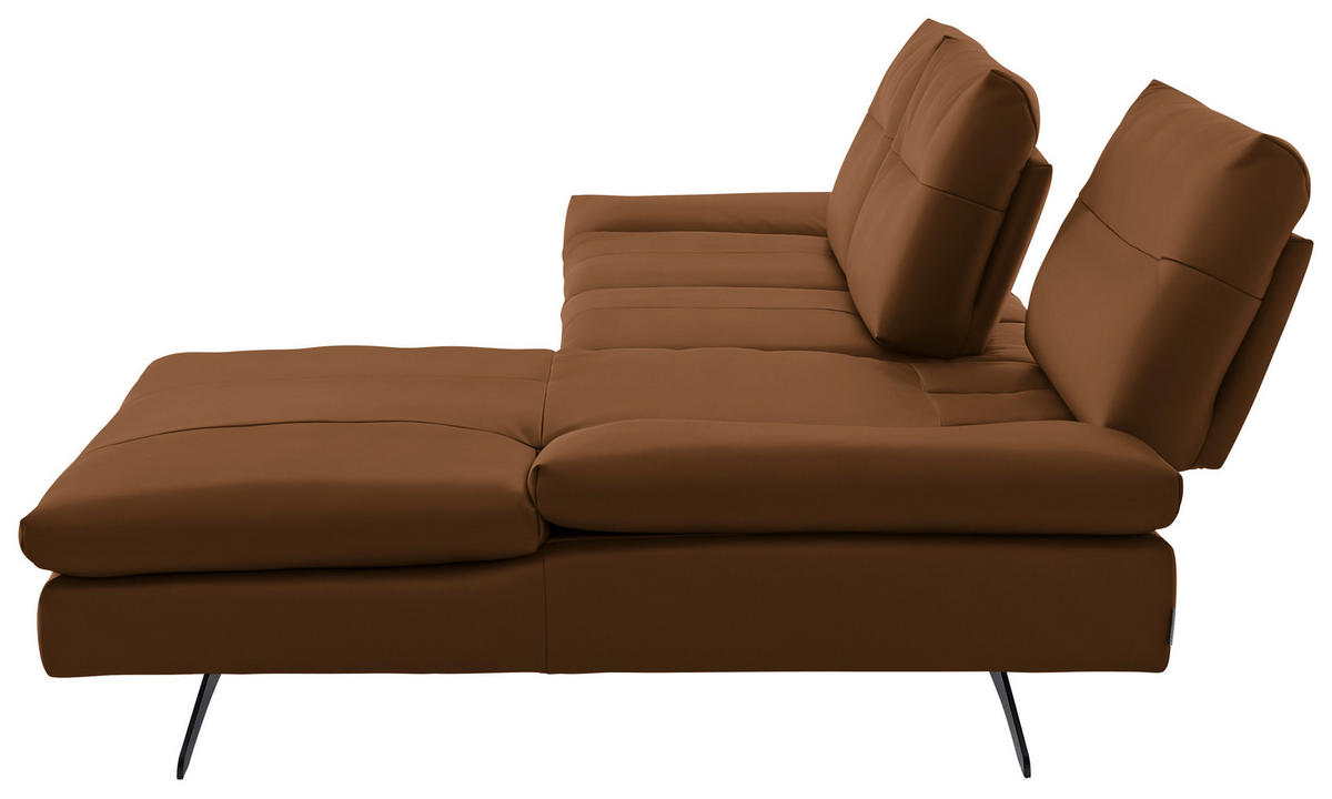 ECKSOFA in Echtleder Cognac  - Cognac/Schwarz, Modern, Leder/Metall (342/158cm) - Chilliano
