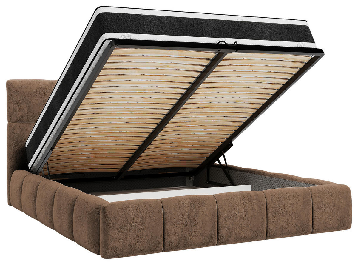 Polsterbett Cherry Mikrofaser 180/200 cm,  in Braun, Lattenrost, Bettkasten,  - Schwarz/Braun, MODERN, Holz/Holzwerkstoff (180/200cm) - MID.YOU