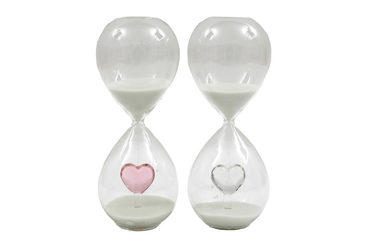 PŘESÝPACÍ HODINY - pink/čiré, Basics, kámen/sklo (8/8/20cm)