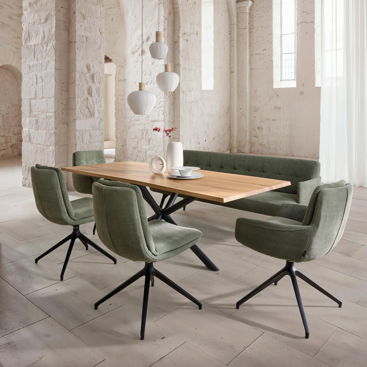 ESSTISCH Holz, Metall 220/95/76 cm  - Eiche Bianco/Schwarz, Design, Holz/Metall (220/95/76cm) - Dieter Knoll