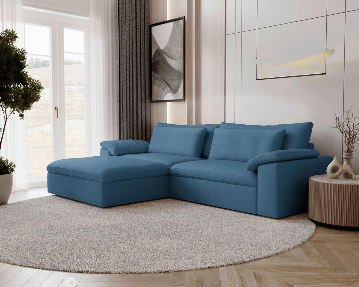 ECKSOFA  Chenille Blau  - Blau/Schwarz, Modern, Kunststoff/Textil (198/306cm) - Carryhome