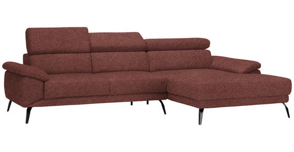 ECKSOFA in Velours Weinrot  - Weinrot/Schwarz, Design, Textil/Metall (295/187cm) - Novel