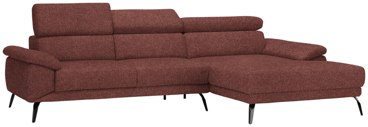 ECKSOFA in Velours Weinrot  295/187 cm  - Weinrot/Schwarz, Design, Textil/Metall (295/187cm) - Novel