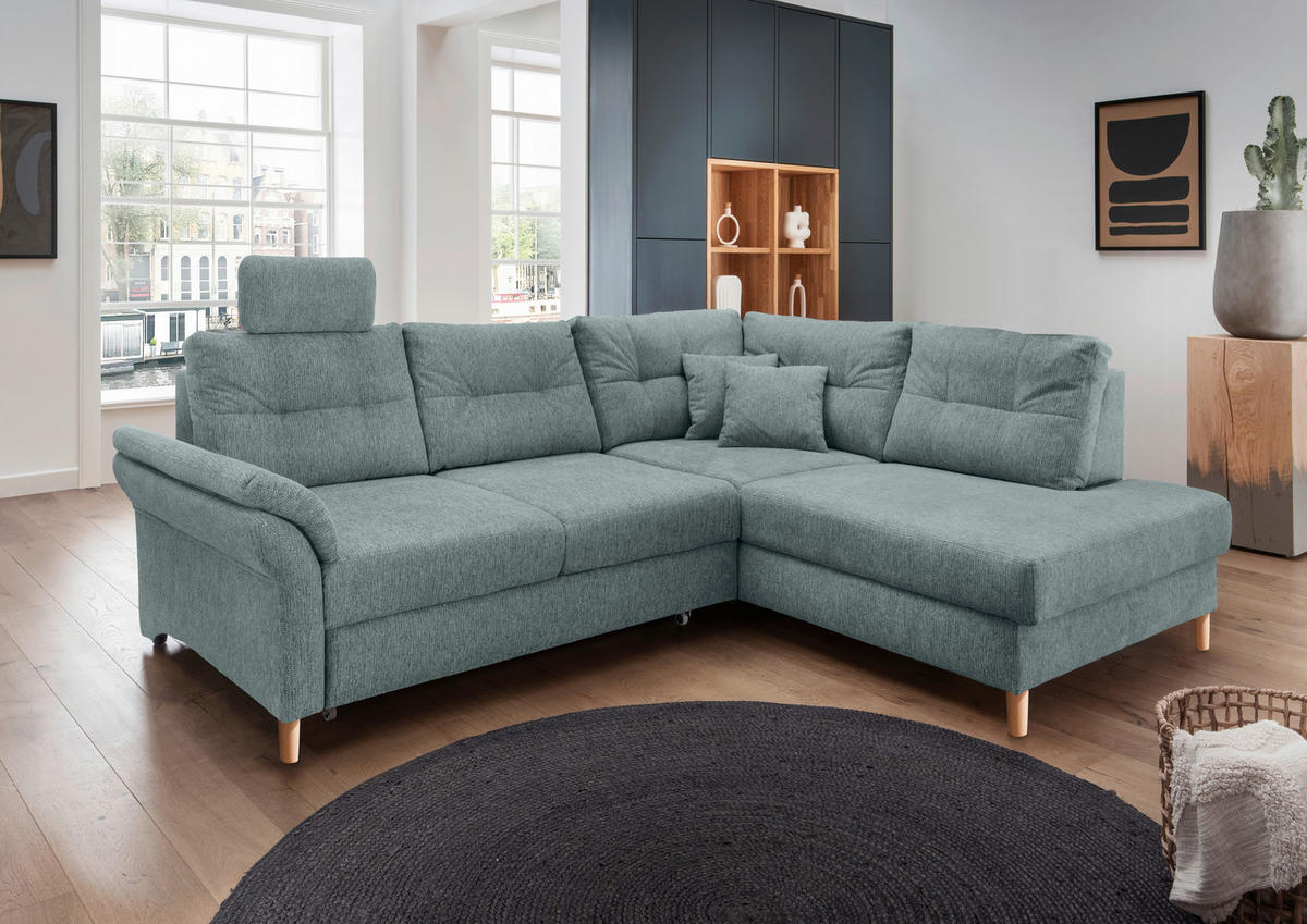 ECKSOFA in Chenille Blau  - Blau/Naturfarben, Modern, Holz/Textil (264/206cm) - Livetastic