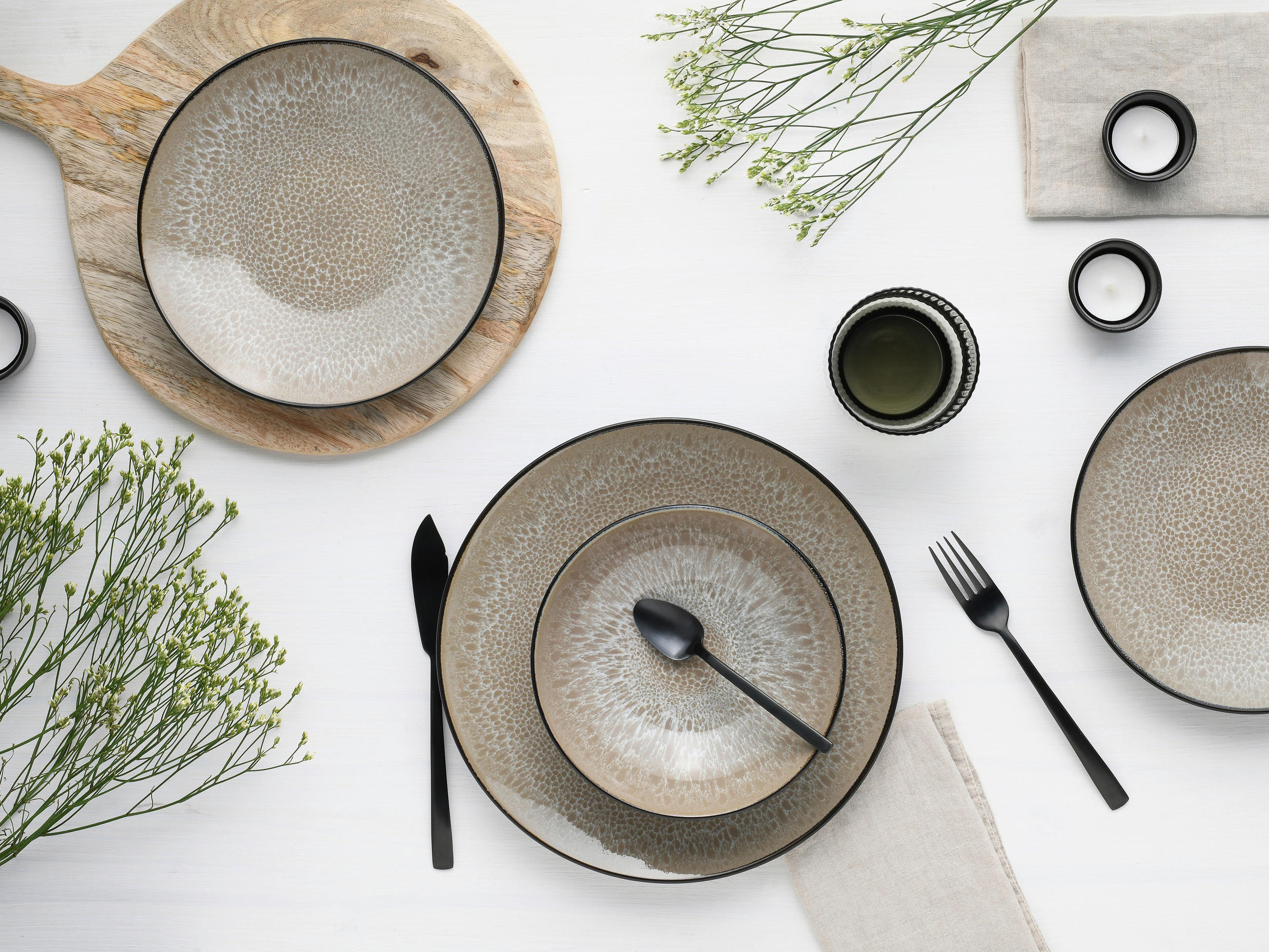 Thumbnail - Creatable Tafelservice Malmö beige, Schwarz, Beige, Keramik, 12-teilig, lebensmittelecht, stapelbar, Essen & Trinken, Ge...