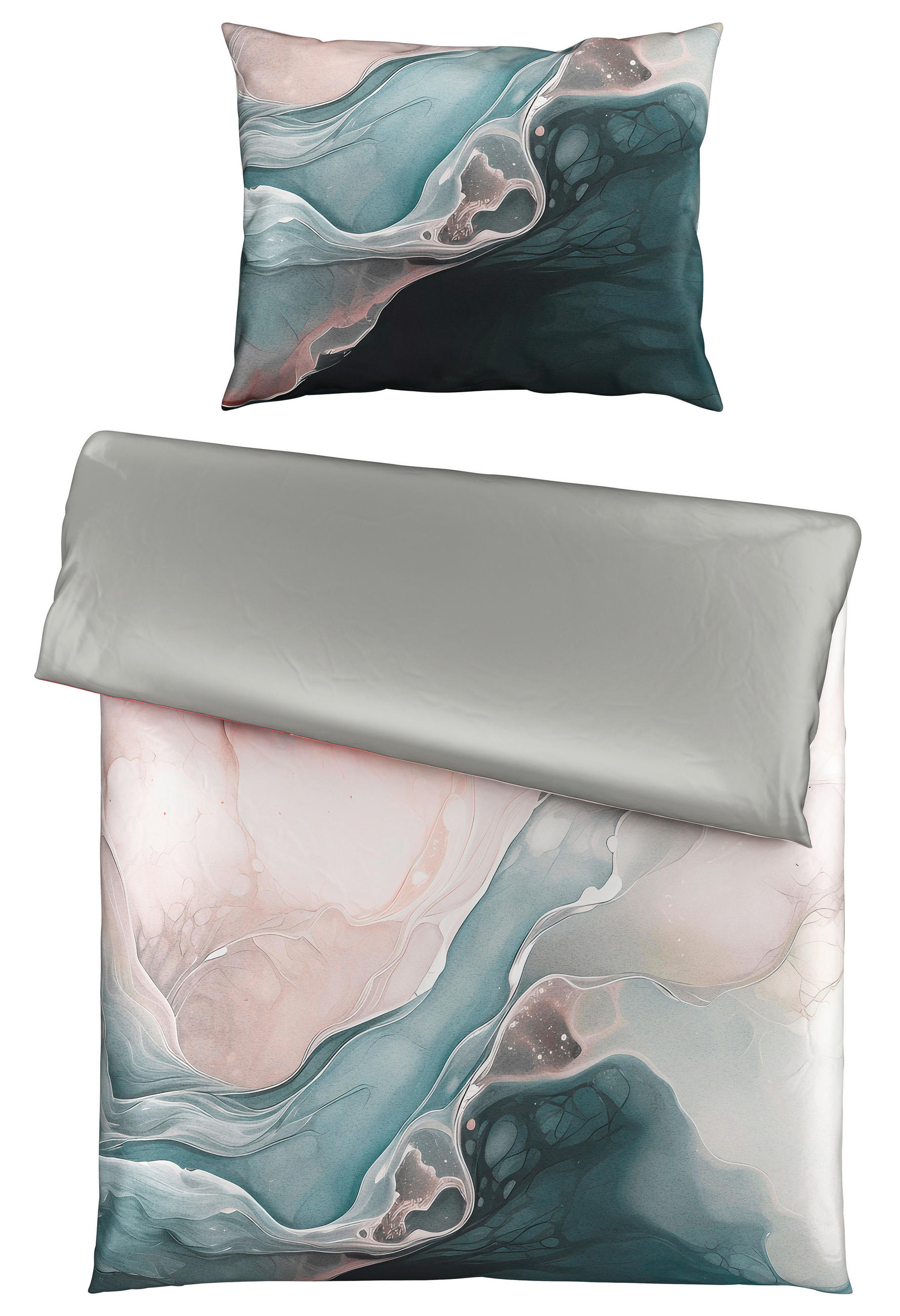 Novel OBOJSTRANNÁ POSTEĽNÁ BIELIZEŇ, satén, sivá, ružová, 140/200 cm