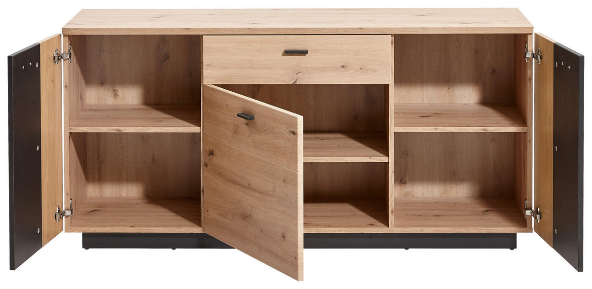 KOMODA, antracit, barve hrasta  - črna/barve hrasta, Design, kovina/leseni material (150/73/44cm) - Hom`in