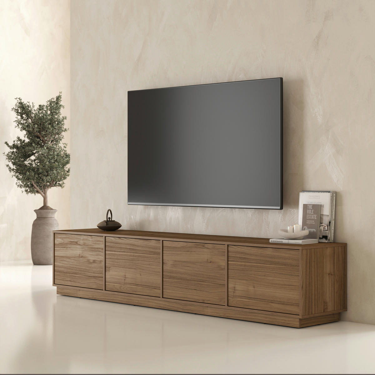 LOWBOARD Japandi  in 220,5/45/41,5 cm  - Nussbaumfarben, Design, Holzwerkstoff (220,5/45/41,5cm) - MID.YOU