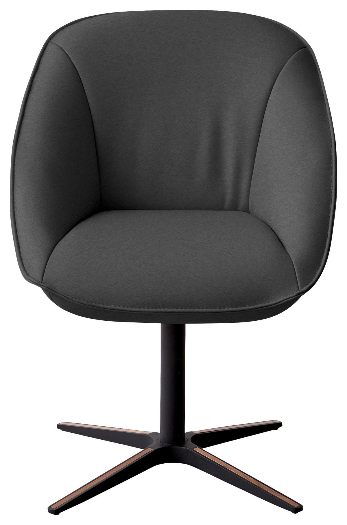 ARMLEHNSTUHL  Beinauswahl, Lederauswahl, Stoffauswahl, inklusive Armlehnen, automatische Rückholfunktion, gepolsterte Armlehnen, Sitzfläche 320° drehbar  Echtleder  - Graublau/Schwarz, Design, Leder/Holz (63/88/70cm) - Koinor