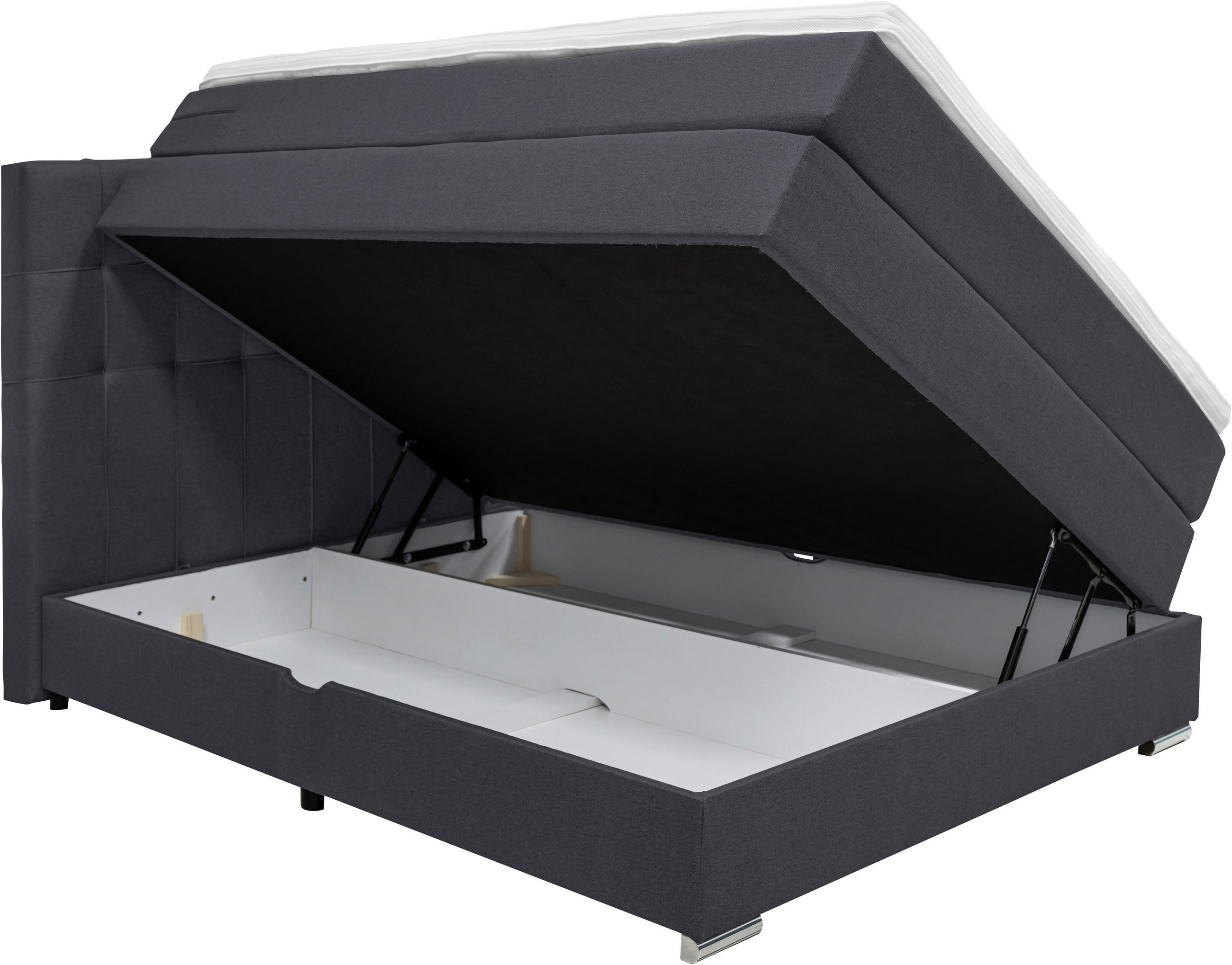 BOXSPRINGBETT 140/200 cm  in Schwarz  - Alufarben/Schwarz, KONVENTIONELL, Kunststoff/Textil (140/200cm) - Carryhome