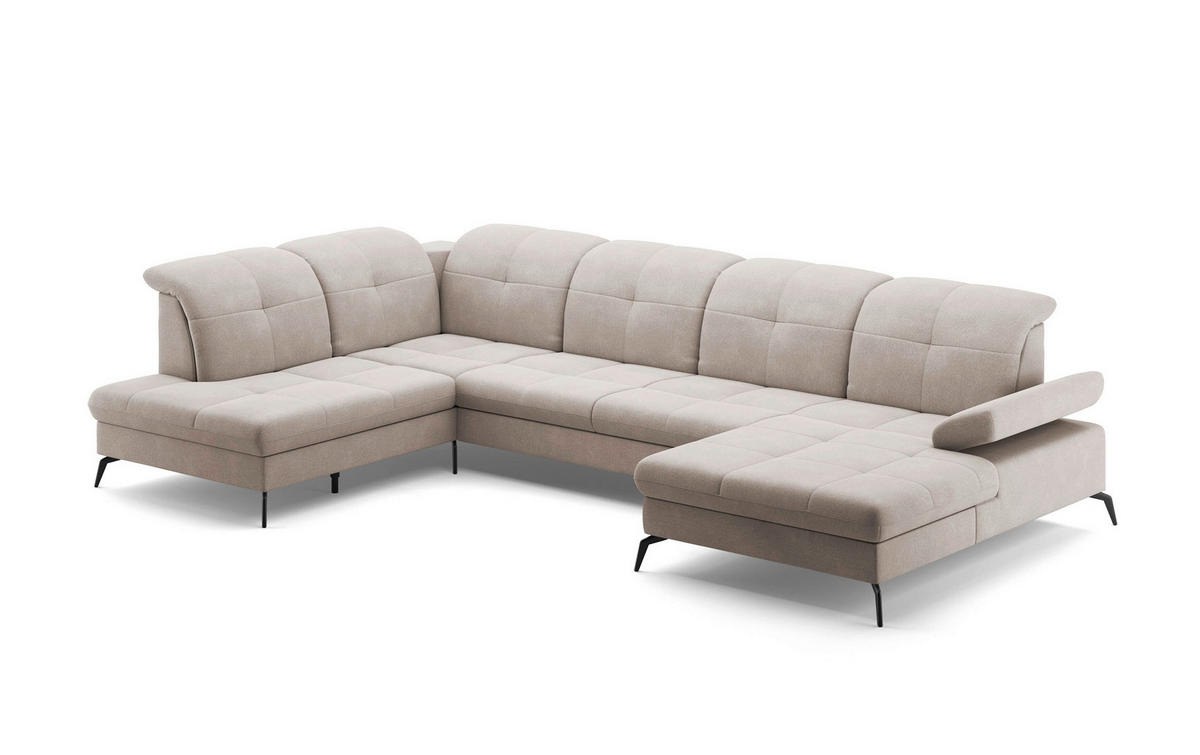 WOHNLANDSCHAFT in Flachgewebe Greige  - Greige/Schwarz, Konventionell, Textil/Metall (231/357/185cm) - Sit & More