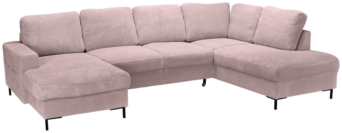 WOHNLANDSCHAFT Altrosa Cord  - Schwarz/Altrosa, KONVENTIONELL, Textil/Metall (148/303/197cm) - Carryhome