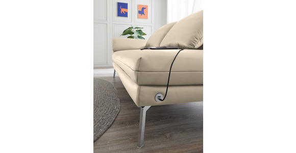 RÉCAMIERE in Echtleder Creme - Chromfarben/Creme, Design, Leder/Metall (209/85-109/95-16cm) - Dieter Knoll
