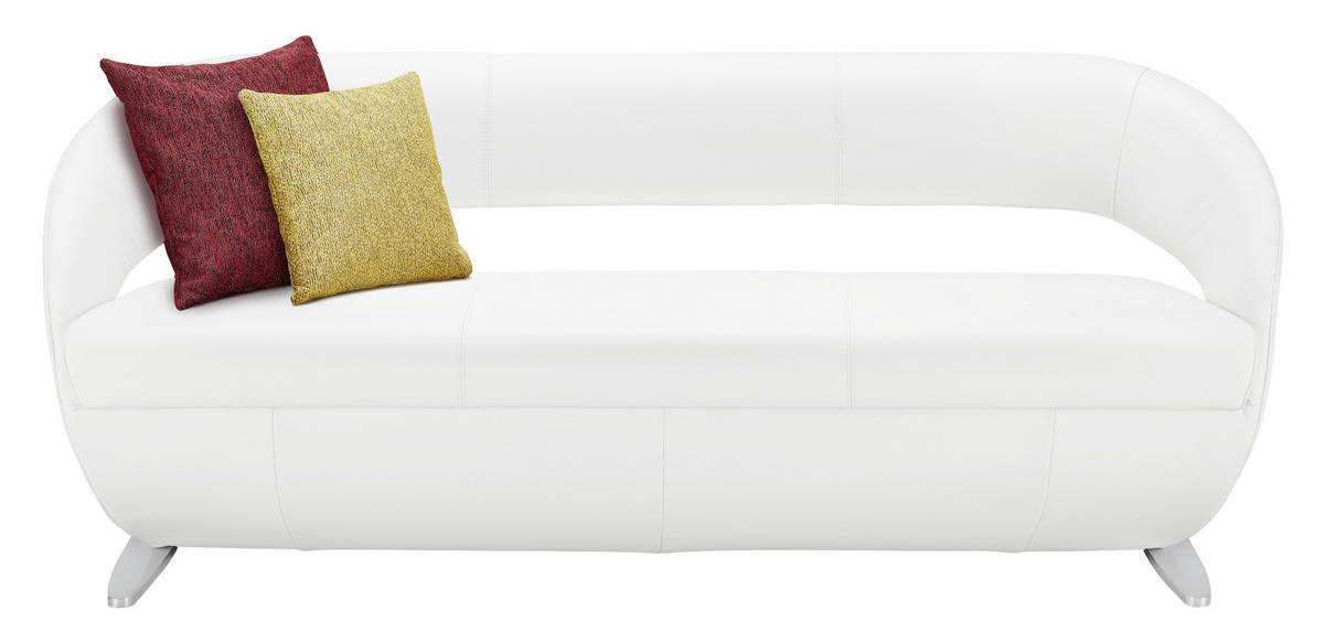 SITZBANK in Metall, Leder Weiß, Edelstahlfarben  - Edelstahlfarben/Weiß, Design, Leder/Metall (204/83/68cm) - Moderano