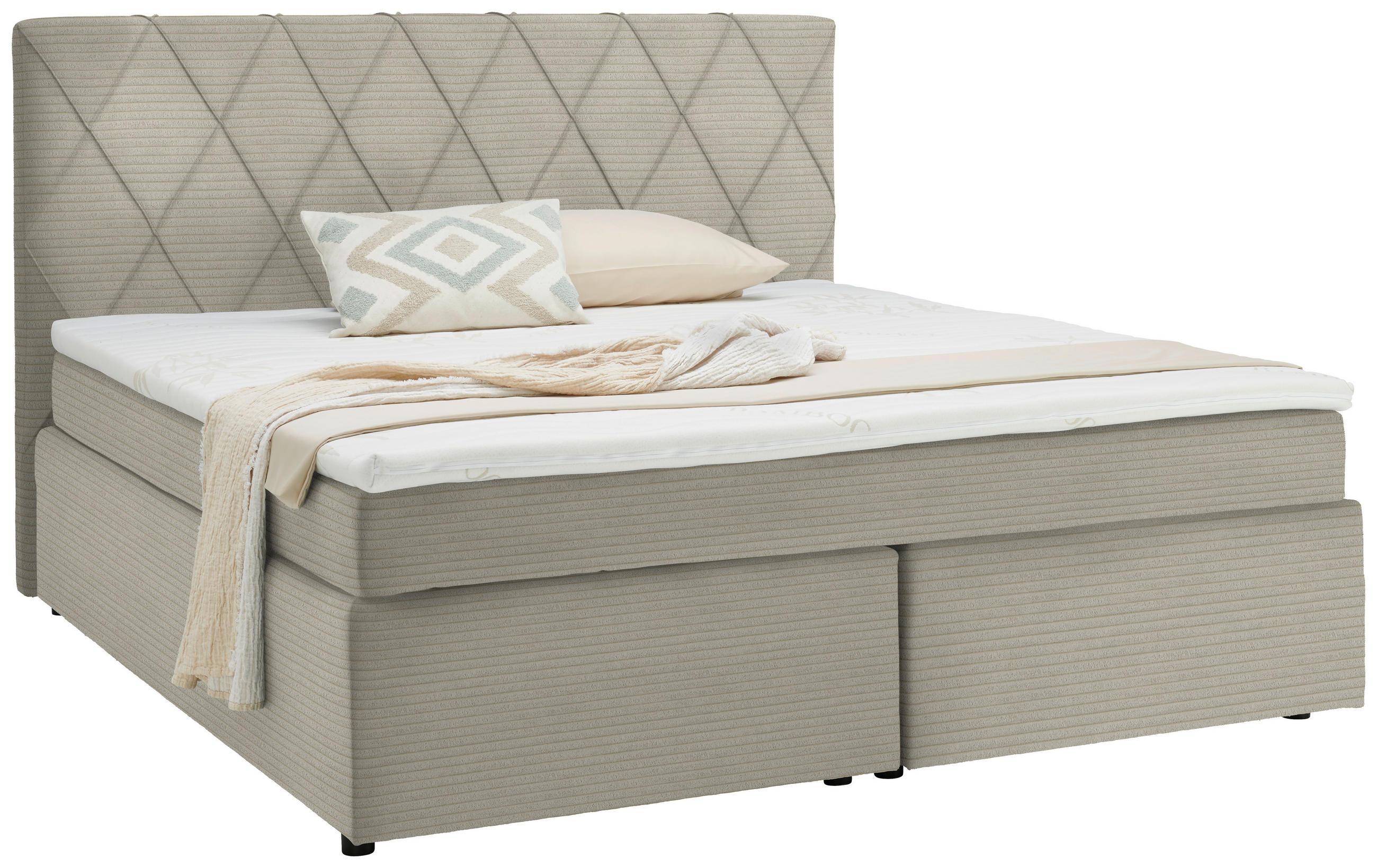 BOXSPRINGBETT 180/200 cm  in Creme  - Creme/Schwarz, Design, Kunststoff/Textil (180/200cm) - Xora
