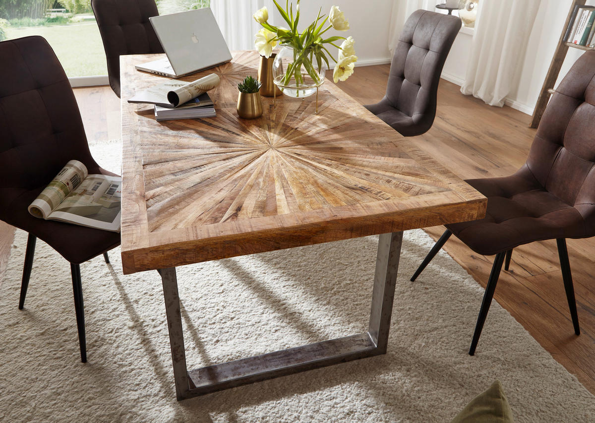 ESSTISCH Mangoholz massiv rechteckig Braun  - Silberfarben/Braun, Design, Holz/Metall (200/100/76cm) - MID.YOU