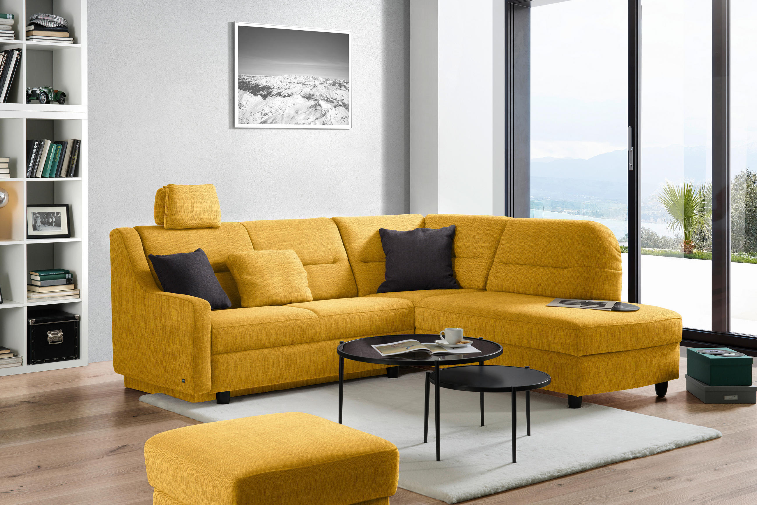 ECKSOFA in Chenille Gelb  226/208 cm  - Gelb/Schwarz, KONVENTIONELL, Textil (226/208cm) - Sedda