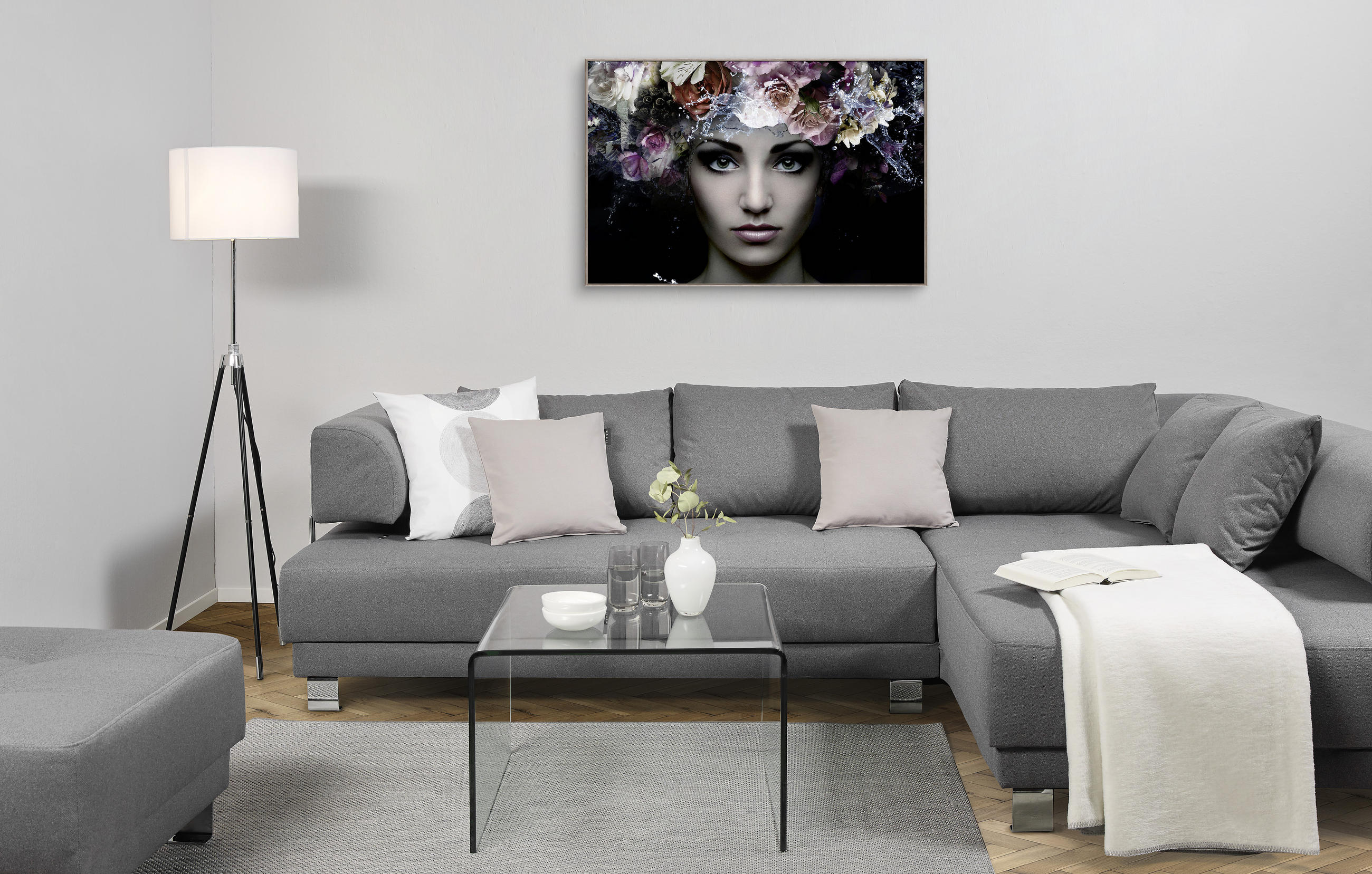GLASBILD Frauen 120/80 cm  - Lila/Messingfarben, Basics, Glas/Papier (120/80cm) - Monee