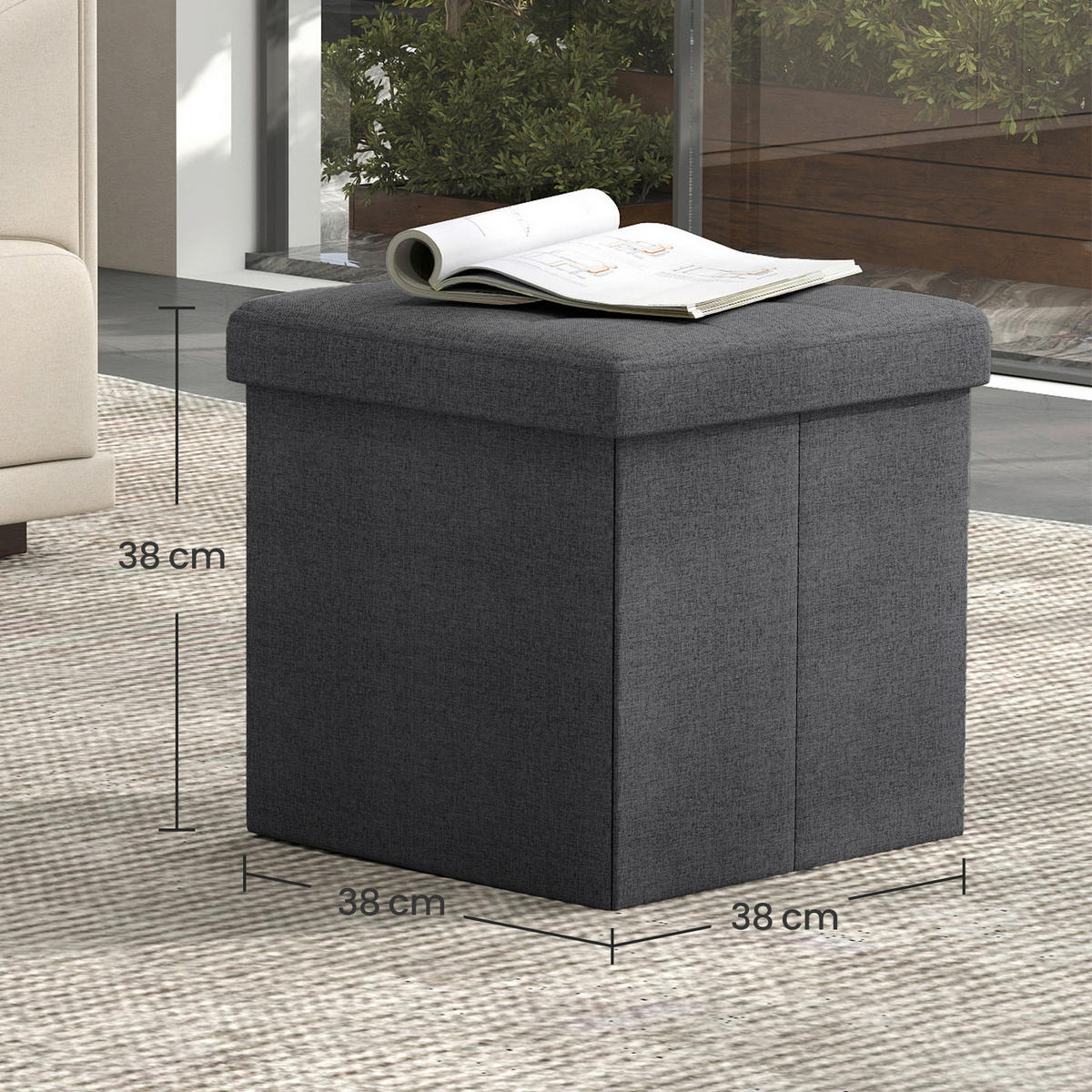 ÚLOŽNÝ BOX NA SEDENIE, textil, kompozitné drevo, 38/38/38 cm - sivá, Basics, kompozitné drevo/textil (38/38/38cm)