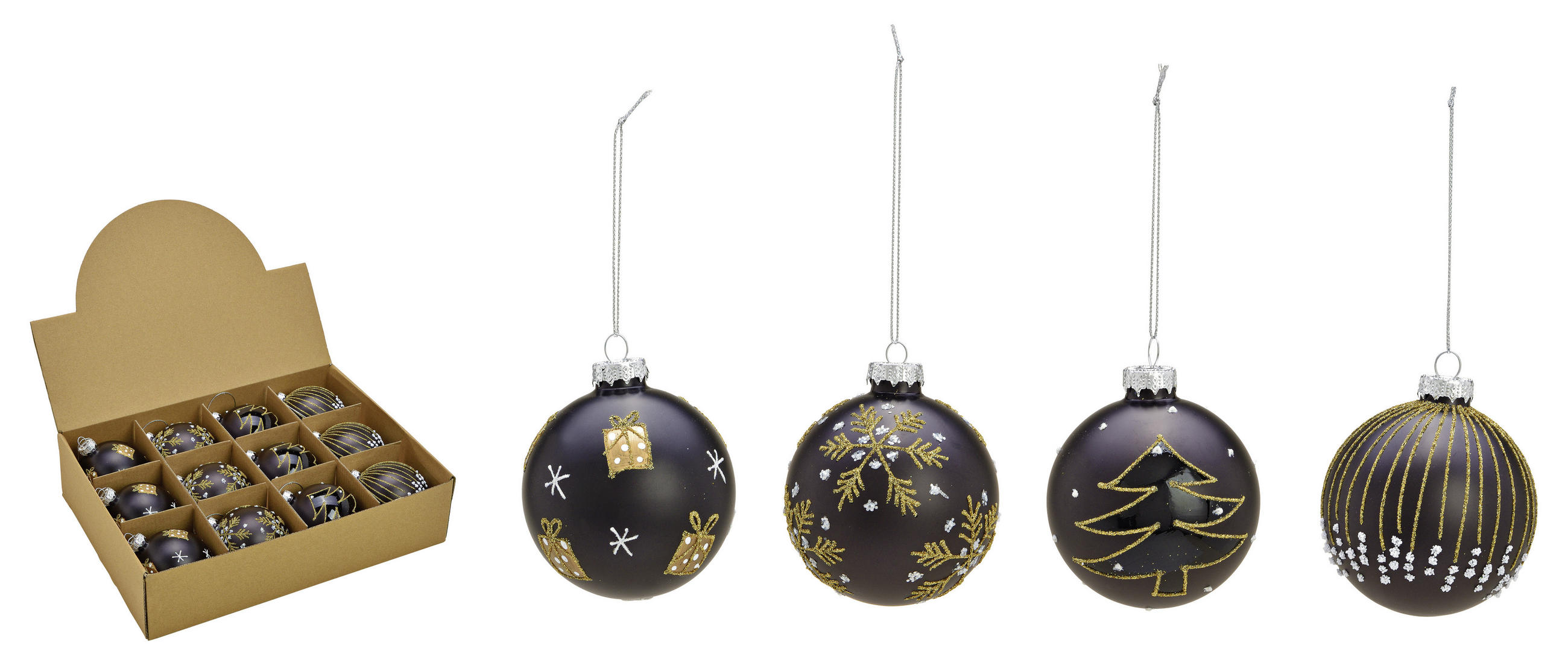 CHRISTBAUMKUGEL-SET 8 cm 12-teilig - Goldfarben/Schwarz, Trend, Glas (8cm) - X-Mas