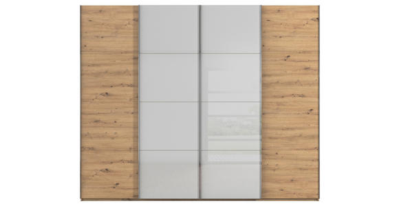 SCHWEBETÜRENSCHRANK 271/235/68 cm 4-türig Grau, Eiche Artisan  - Chromfarben/Eiche Artisan, KONVENTIONELL, Glas/Holzwerkstoff (271/235/68cm) - Novel