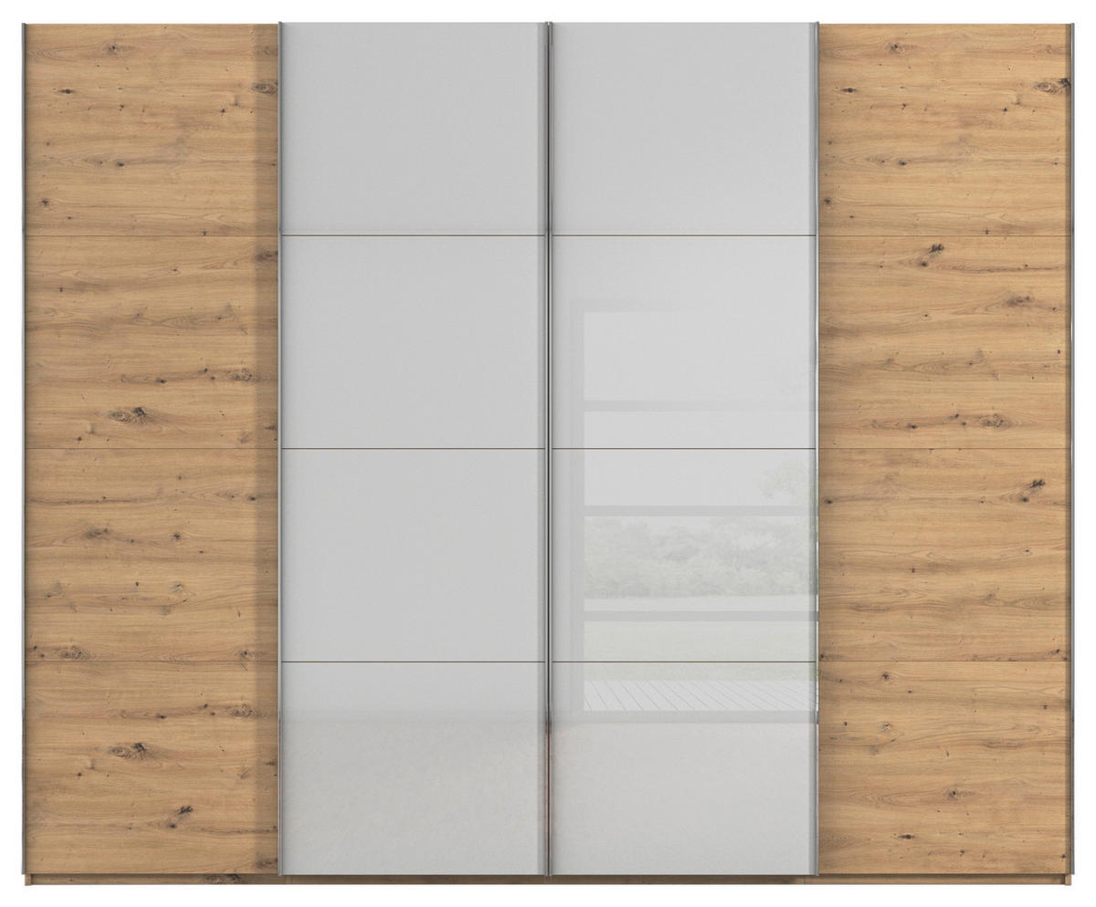 SCHWEBETÜRENSCHRANK 271/235/68 cm 4-türig Grau, Eiche Artisan  - Chromfarben/Eiche Artisan, KONVENTIONELL, Glas/Holzwerkstoff (271/235/68cm) - Novel