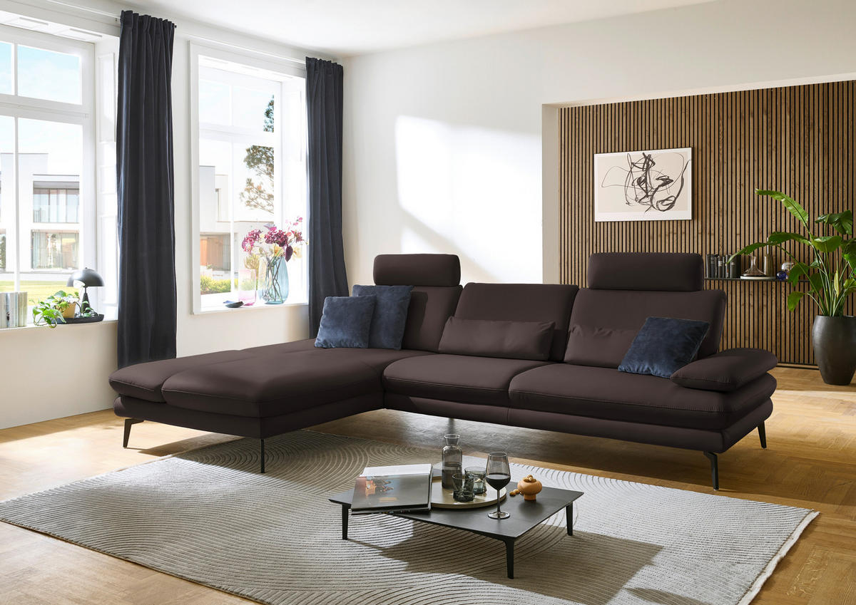 ECKSOFA in Echtleder Dunkelbraun  - Dunkelbraun/Schwarz, Design, Leder/Metall (195/308cm) - Dieter Knoll