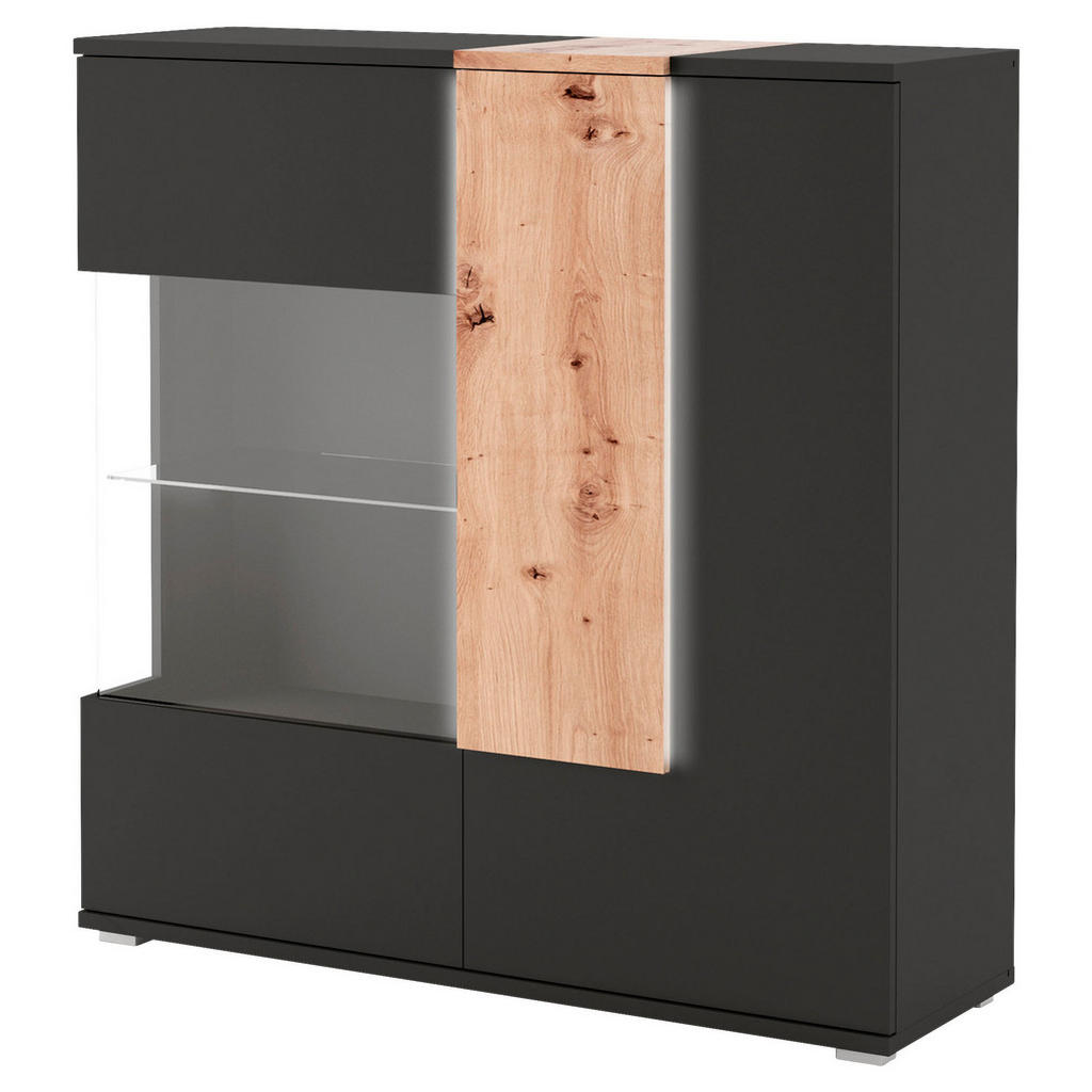 Thumbnail - Livetastic Highboard, Schwarz, Eiche Artisan, Holzwerkstoff, 5 Fächer, 120x121x39 cm, Beleuchtung, Wohnzimmer, Kommoden ...