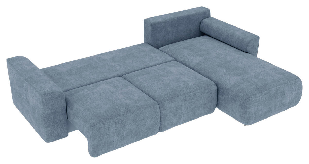 ECKSOFA in Samt Blau  293/195 cm  - Chromfarben/Blau, KONVENTIONELL, Kunststoff/Textil (293/195cm) - Carryhome
