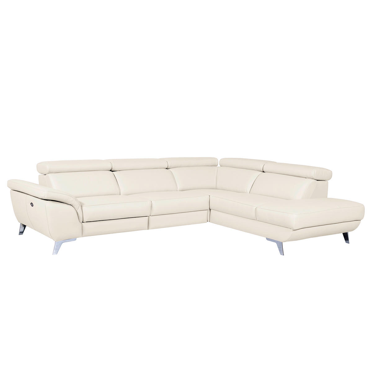 ECKSOFA  in Echtleder Creme  283/228 cm  - Silberfarben/Creme, Design, Leder/Metall (283/228cm) - Livetastic