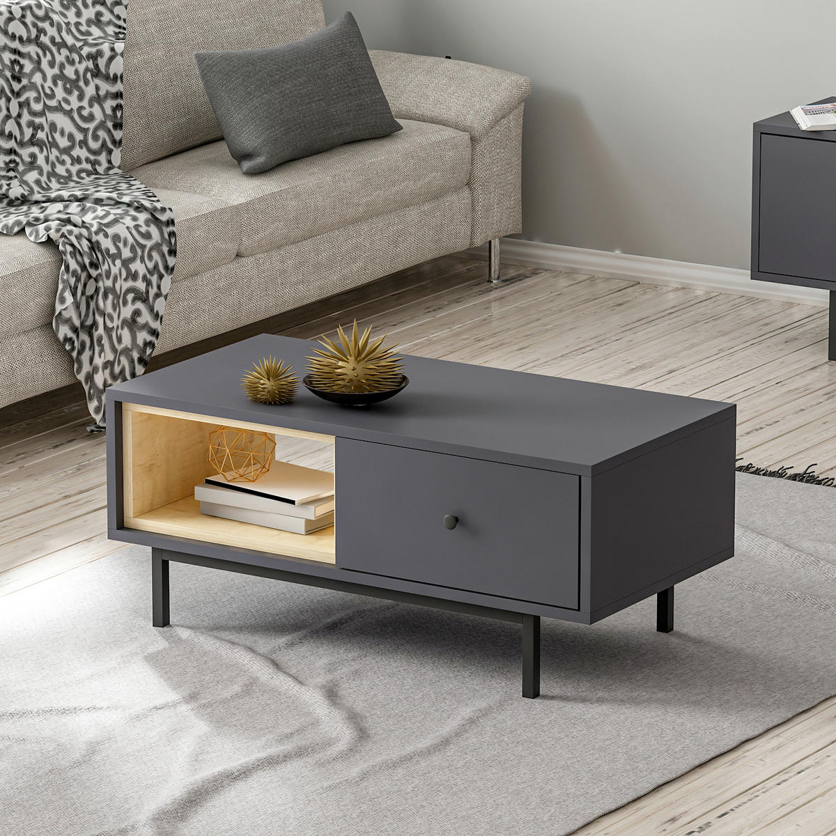 SOFFBORD - svart/antracit, Design, metall/trämaterial (90/45/40cm) - Livetastic