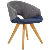 STOLIČKA S PODRÚČKAMI, tkaná textília, plochá tkanina, modrá, farba duba - modrá/krémová, Design, drevo/textil (58/83/59cm) - Linea Natura