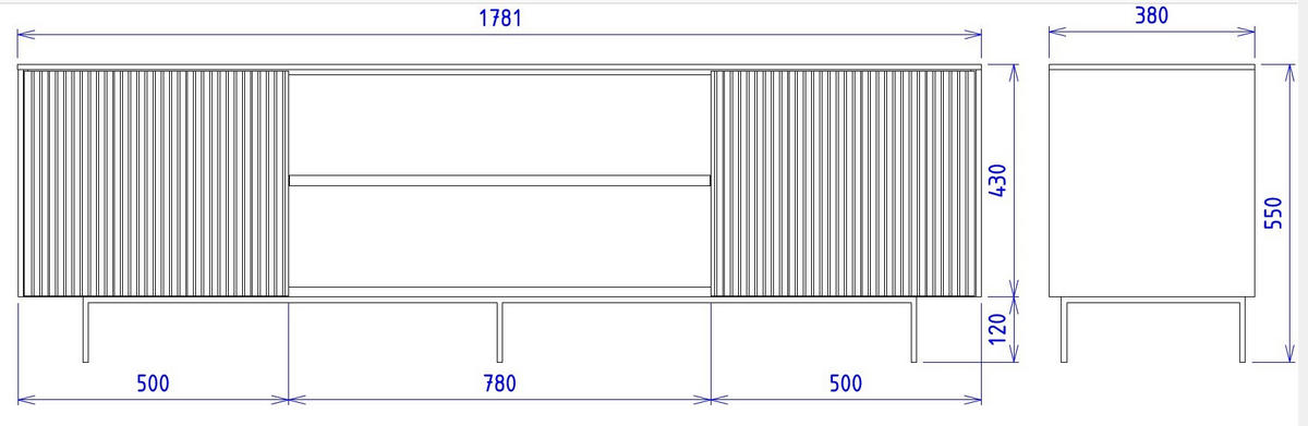 TV-BÄNK  i 178/50/38 cm  - ek Bianco/svart, Modern, metall/trä (178/50/38cm) - Niels Andersson