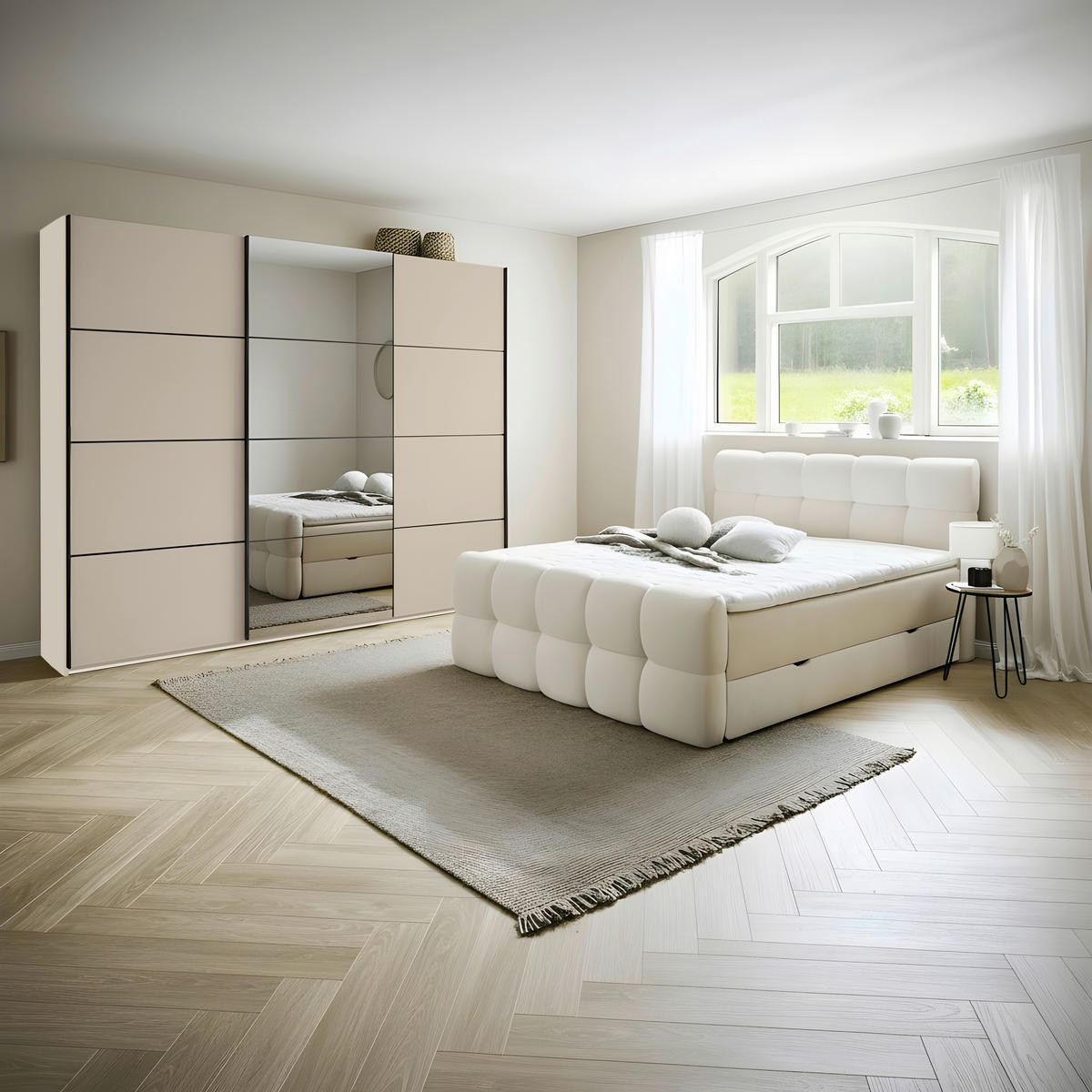 BOX KREVET 180/200 cm     bež  - bež/crna, Dizajnerski, tekstil/drvo (180/200cm) - Moderano