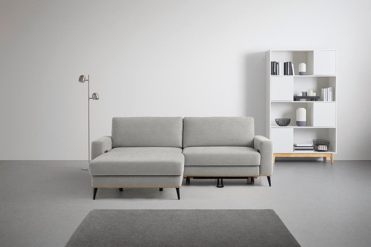 ECKSOFA in Chenille Beige  - Beige/Schwarz, Konventionell, Holz/Textil (167/234cm) - MID.YOU