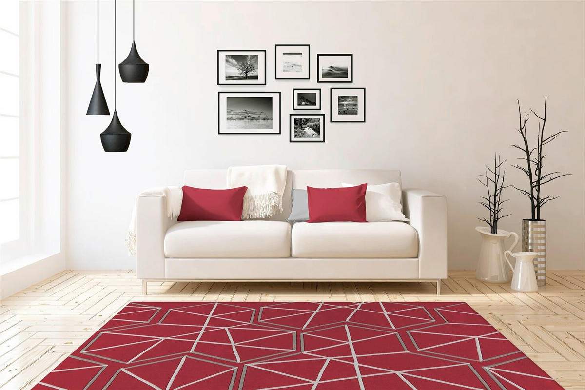 FLACHWEBETEPPICH  Wohnzimmer 140/200 cm Grau, Rot rechteckig  - Rot/Grau, Basics, Textil (140/200cm) - Kayoom