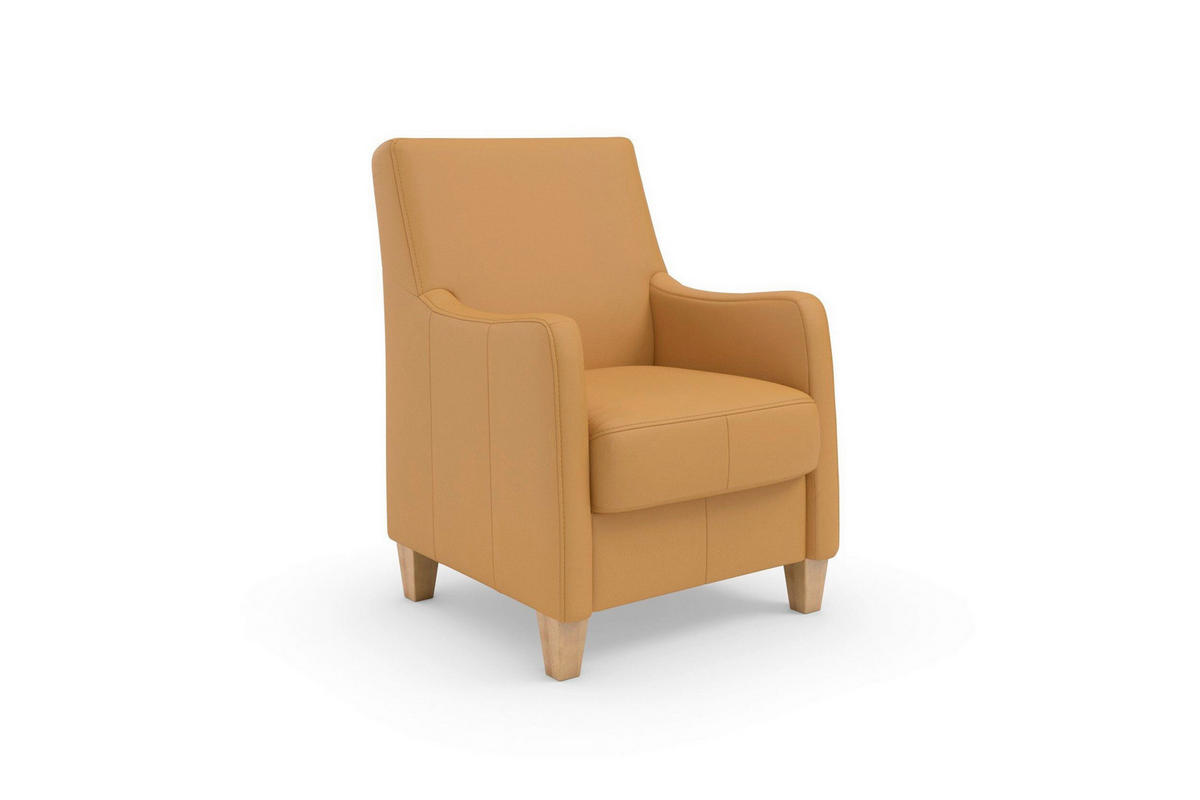SESSEL in Echtleder Currygelb  - Currygelb/Eichefarben, Basics, Leder/Holz (70/93/75cm) - Sit & More