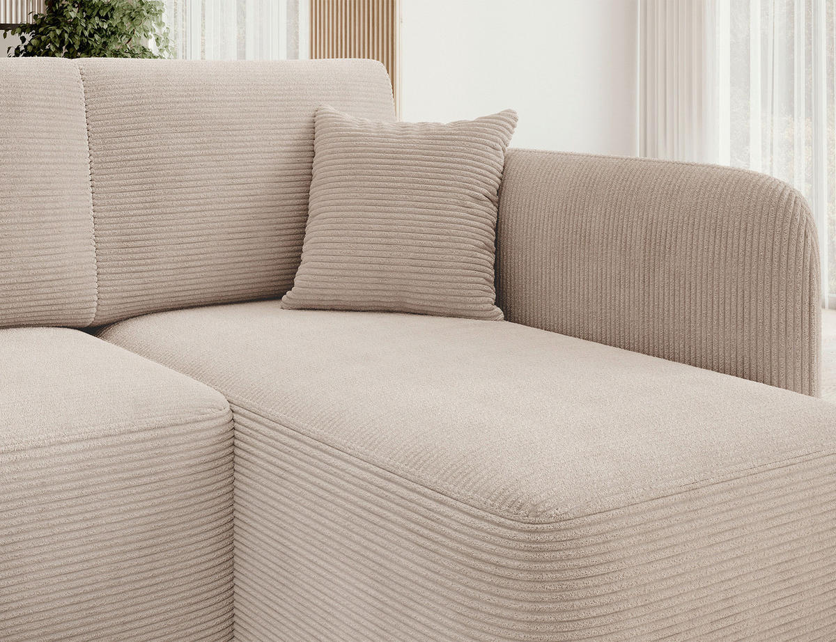 ECKSOFA HADSON Beige Cord Zierkissen, Rückenkissen, Bettkasten  - Beige/Schwarz, Design, Kunststoff/Textil (206/150cm) - MID.YOU