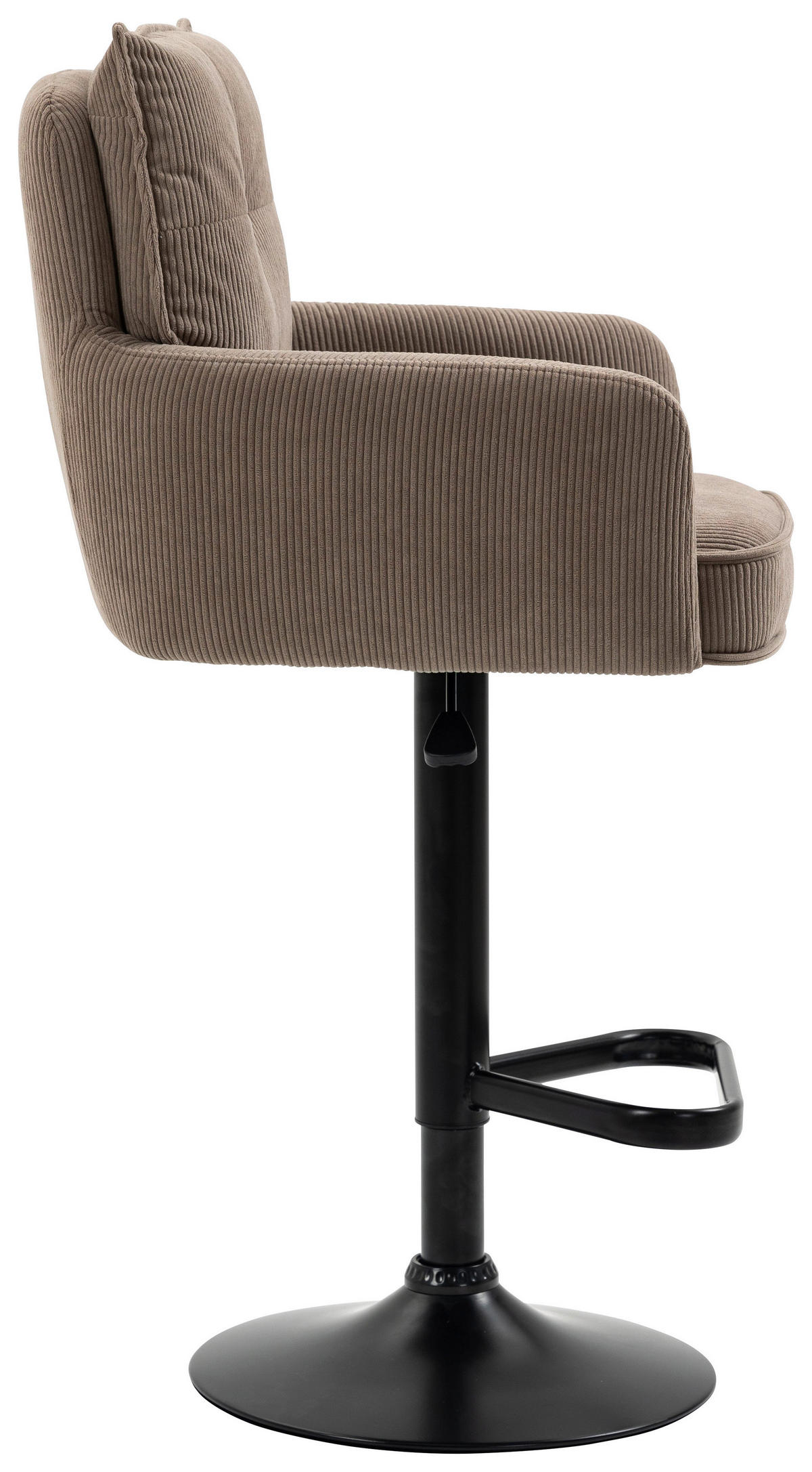 BARHOCKER Cord Braun, Schwarz Eisen Stoffauswahl, Sitzfläche 360° drehbar, inklusive Armlehnen  - Schwarz/Braun, Design, Textil/Metall (54/98-120/58cm) - Novel