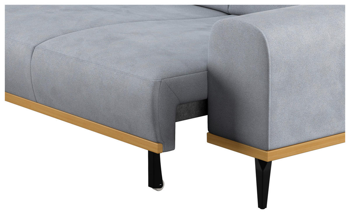 ECKSOFA Hellgrau Mikrofaser  - Hellgrau/Schwarz, KONVENTIONELL, Textil/Metall (157/244cm) - Cotta