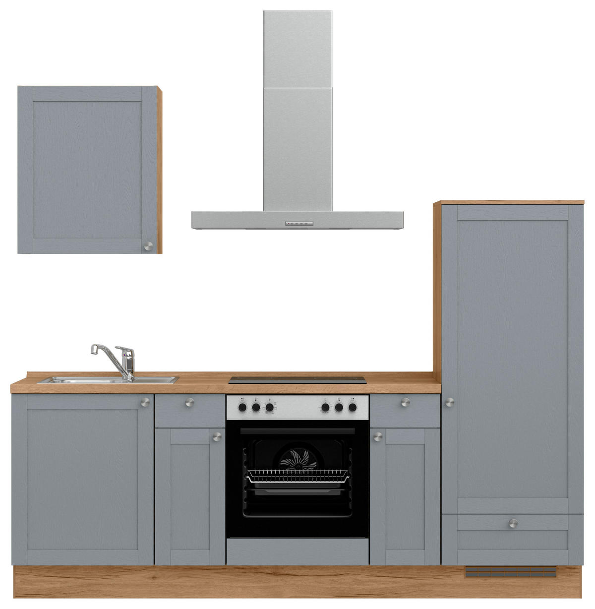 KÜCHENLEERBLOCK Frame 240 cm  in Eichefarben, Blaugrau  - Edelstahlfarben/Eichefarben, MODERN, Holzwerkstoff/Metall (240cm) - Nobilia