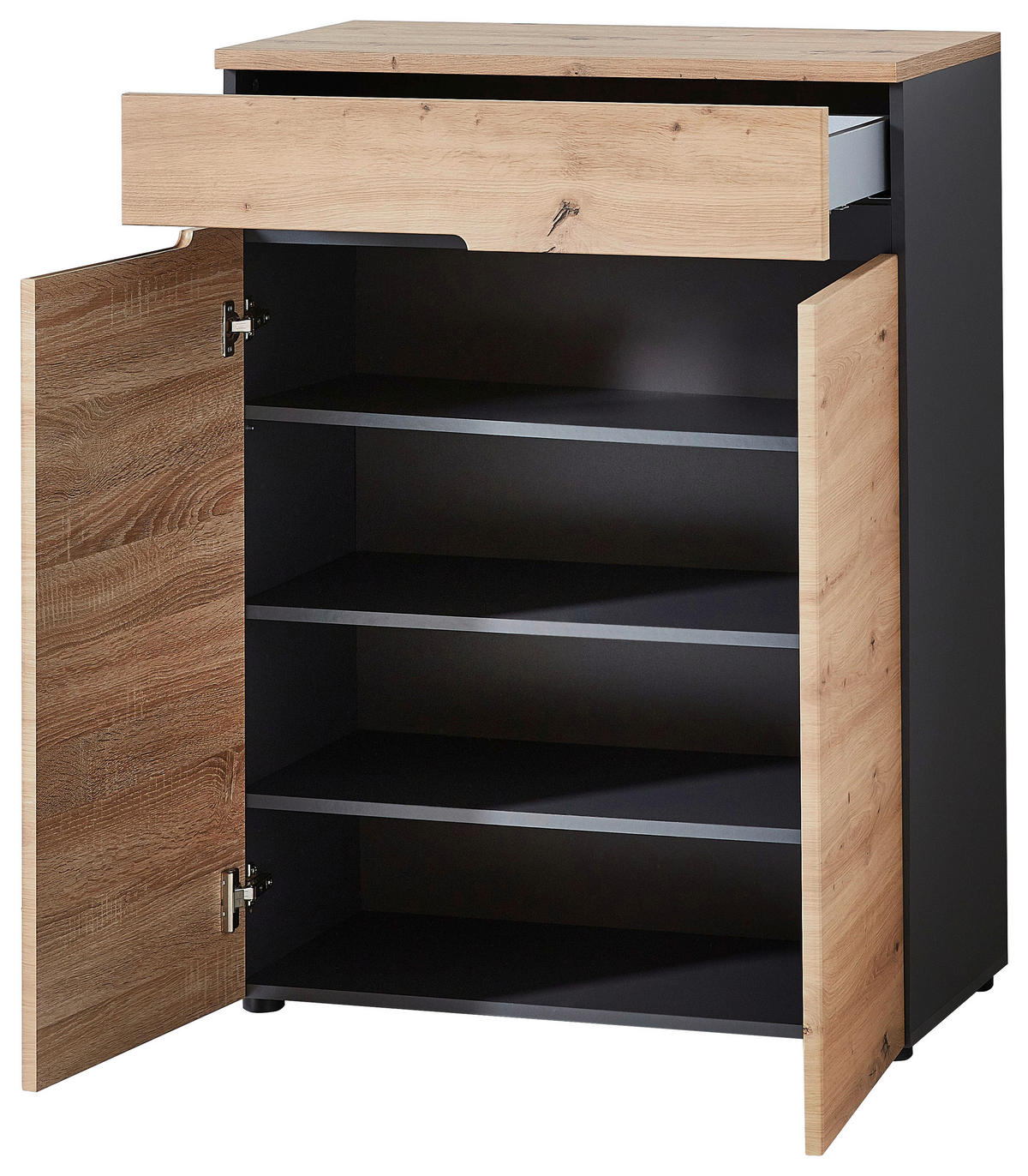 SKRINKA NA TOPÁNKY, grafitová, farba duba, 80/107/38 cm - grafitová/farba duba, Modern (80/107/38cm) - Voleo