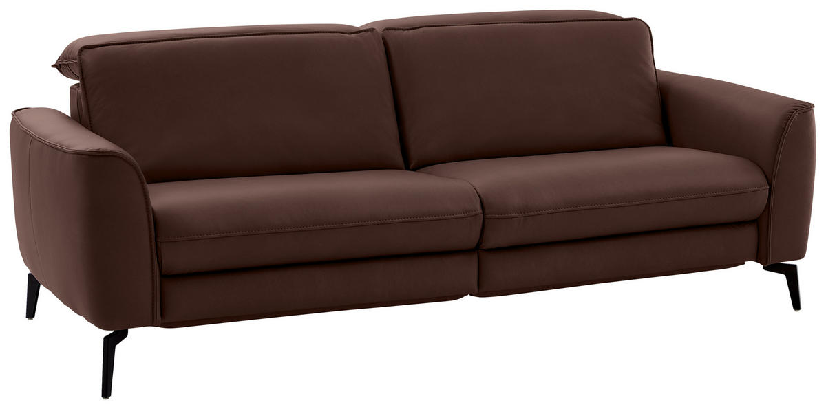 3-SITZER-SOFA in Echtleder Braun  - Schwarz/Braun, Natur, Leder/Metall (222/81/110cm) - Valdera