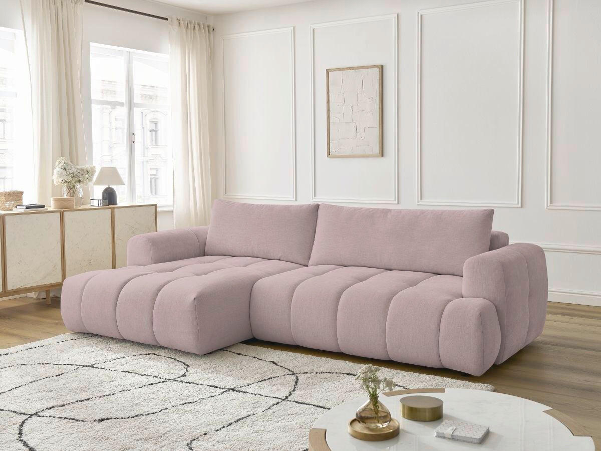 ECKSCHLAFSOFA FUJI Leinenoptik Pink  inkl.  - Pink/Schwarz, MODERN, Kunststoff/Textil (160/292cm)