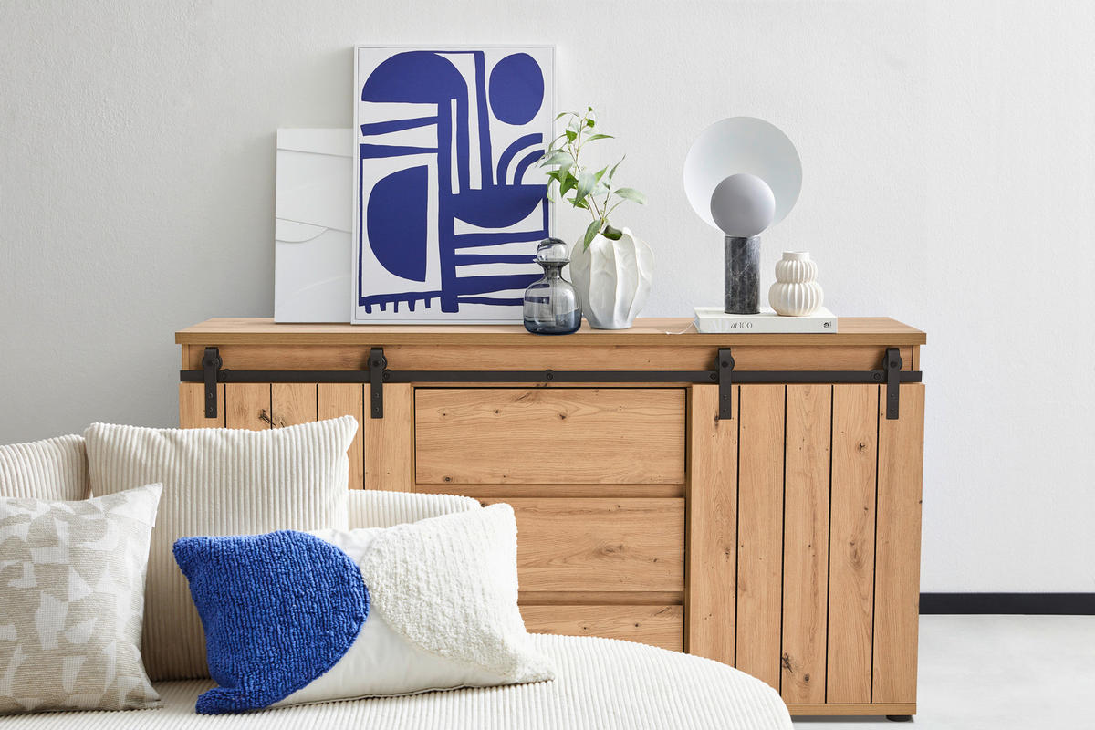 SIDEBOARD 160/86/40 cm Schwarz, Eichefarben  - Eichefarben/Schwarz, Lifestyle, Holzwerkstoff/Kunststoff (160/86/40cm) - Landscape