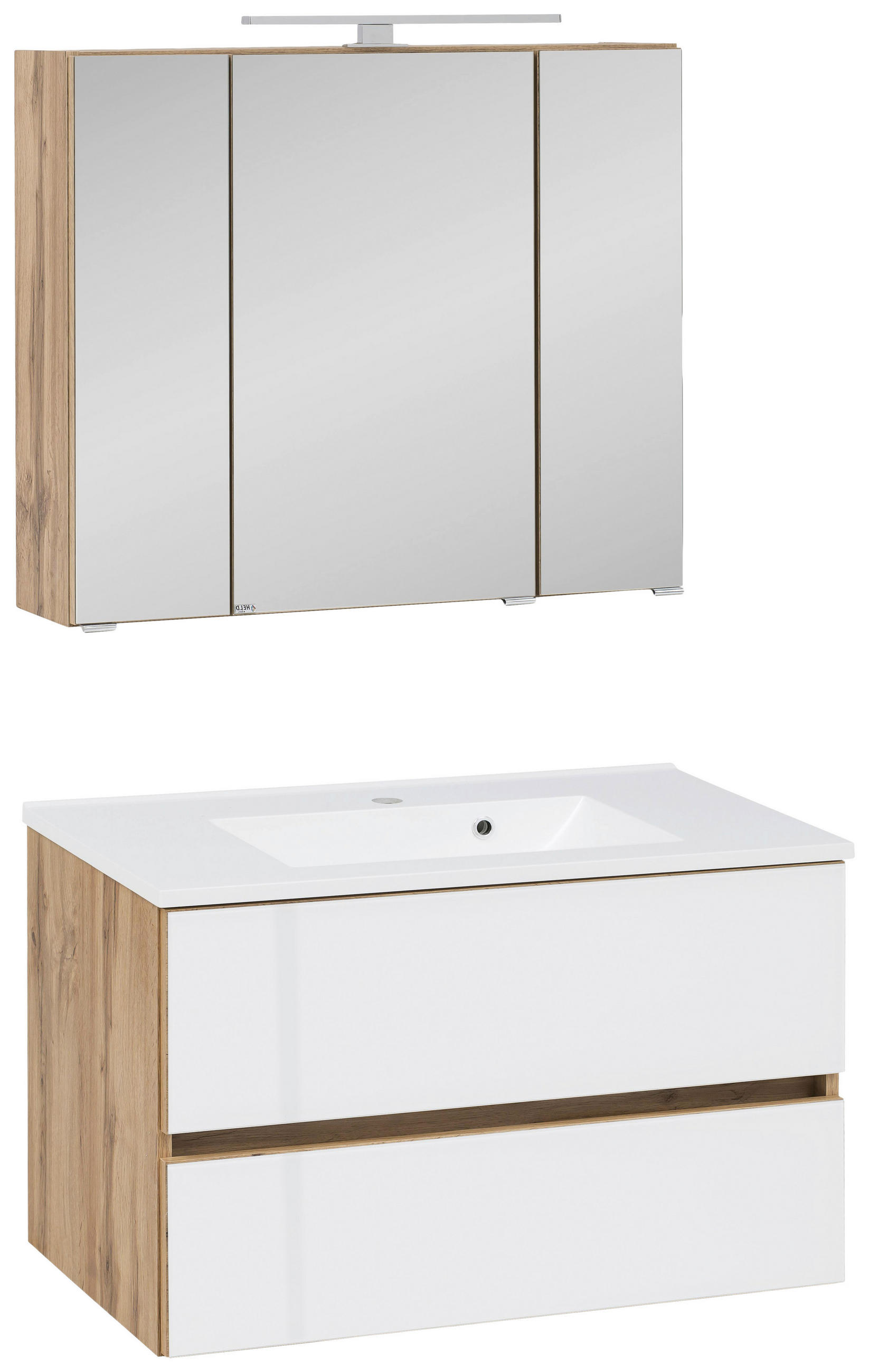 Thumbnail - Held Badezimmer Held Möbel Helsinki, Weiß, Eiche, Holzwerkstoff, 6 Fächer, 2 Schublade(n) Schubladen, 80x53x47 cm, Made ...